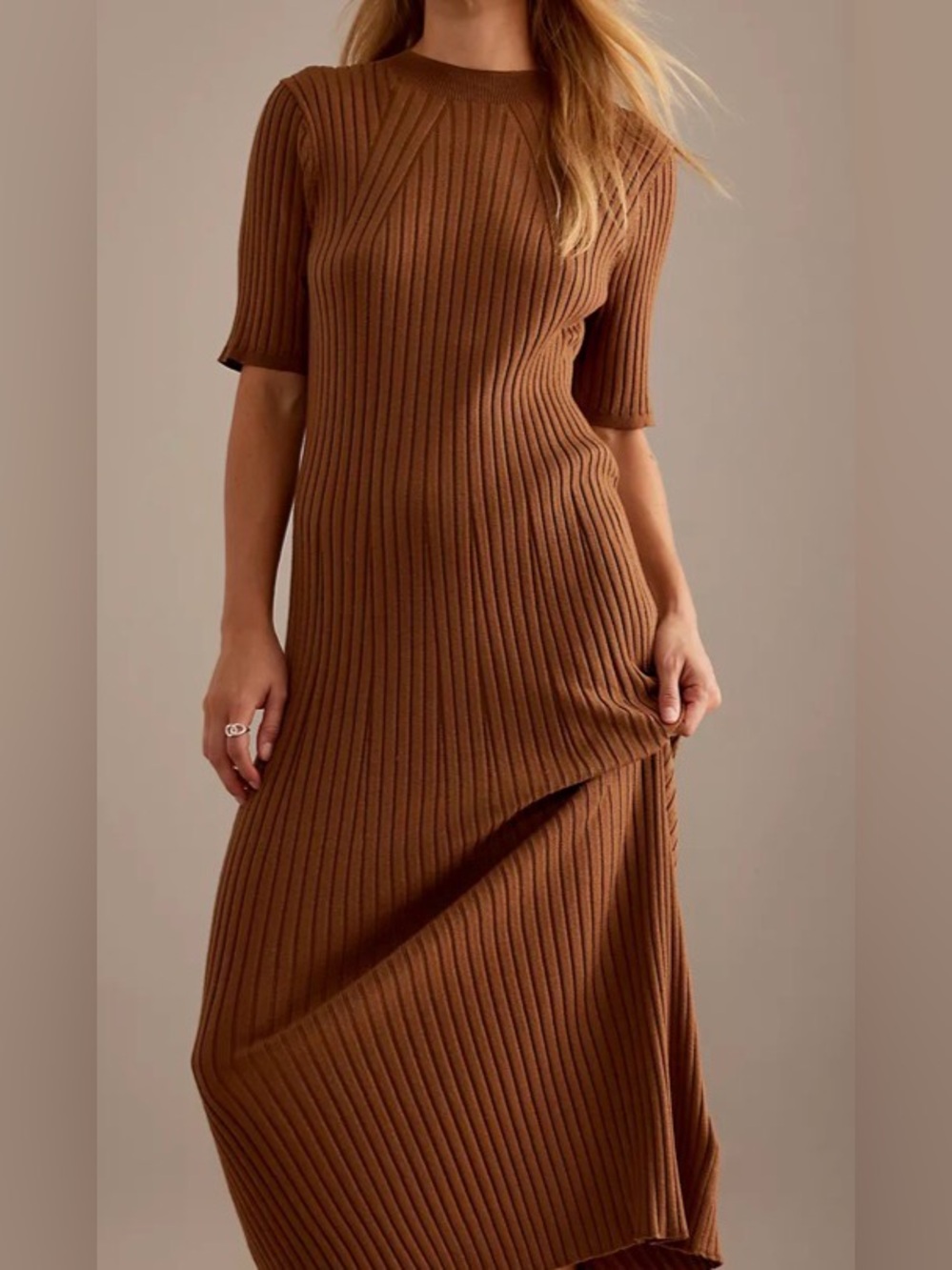 Varley Maeve ribbed midi dress, very soft and stretchy, nutmeg, tried on only, S